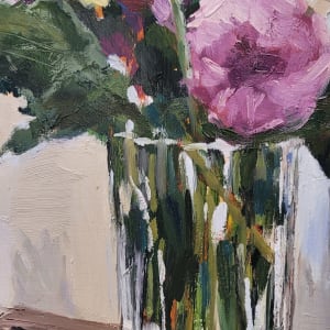 Dalhias in glass vase by Kathleen Bignell 