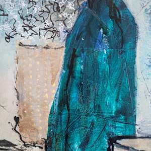 Turquoise Bottle Amid Blush Hues by Kathleen Bignell 