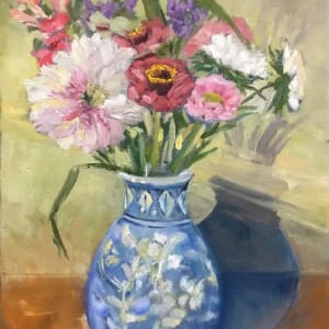 Summer Flowers in Blue Vase by Kathleen Bignell