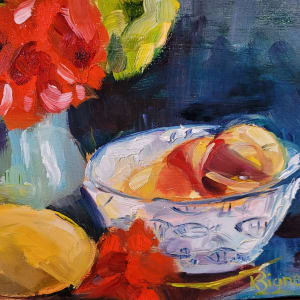 Red Geranium and Fruit by Kathleen Bignell 