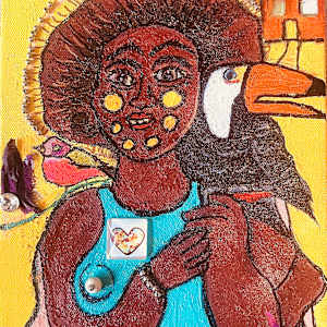 Panama Woman enjoying her birds by Kym Cooper by Kym Debra Cooper, Image 1.
