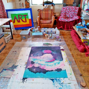 The Cosmos by Mary Rush  Image: In my studio. The painting was created on the floor.