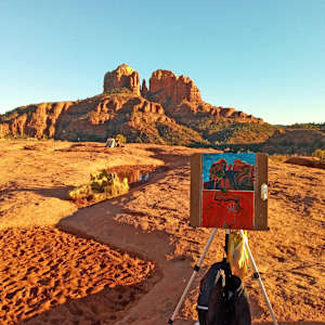 Sedona Secrets by Mary Rush  Image: Sedona Secrets on location at the trailhead - Secret Slickrock, Sedona, Arizona USA