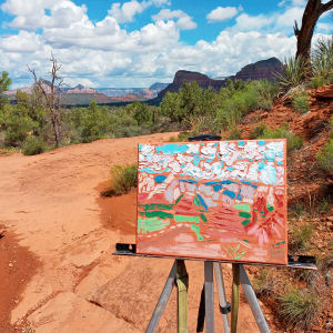 Sedona Good Day by Mary Rush  Image: On location in Sedona, Arizona on the Courthouse Butte trail.