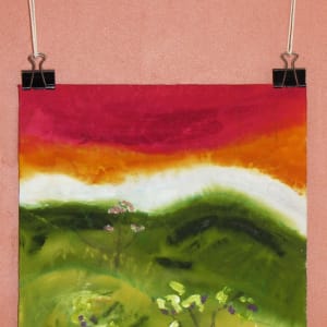Sunset in the Garden of Eden by Mary Rush  Image: A simple way to hang this painting - on hooks from a rod.