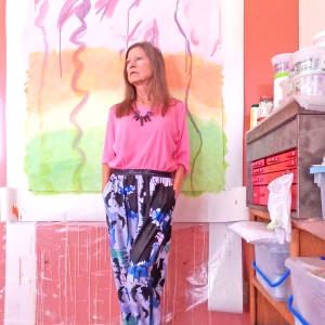 The Field by Mary Rush  Image: Me, Mary Rush in front of my original painting, The Field