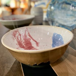 Splash of Blue and Red bowl by Mai-Li Dong
