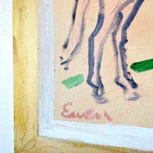 Simple Pink Horse Painting with Man in Hat by Anne-Louise Ewen 