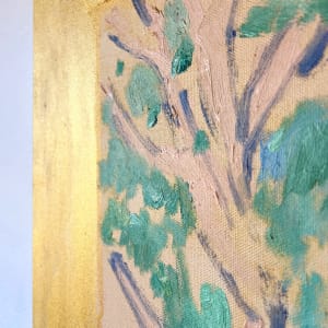 Horse Painting with Man in Hat (Wide Gold Frame) by Anne-Louise Ewen 