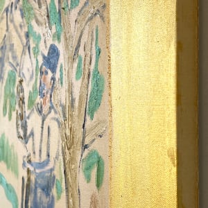 Horse Painting with Man in Hat (Wide Gold Frame) by Anne-Louise Ewen 