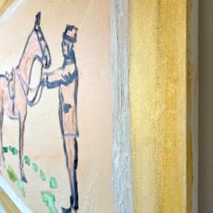 Simple Pink Horse Painting with Man in Hat by Anne-Louise Ewen 