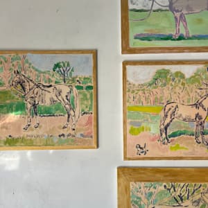 Horse Painting with Beagle and Man in Hat by Anne-Louise Ewen 