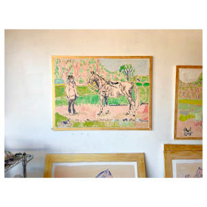 Horse Painting with Beagle and Man in Hat by Anne-Louise Ewen 