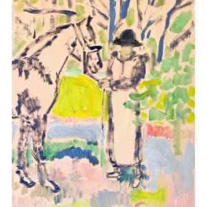 Horse Painting with Beagle and Woman in Hat by Anne-Louise Ewen 