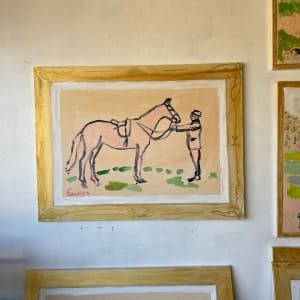 Simple Pink Horse Painting with Man in Hat by Anne-Louise Ewen 