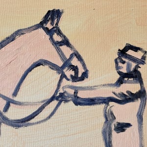 Simple Pink Horse Painting with Man in Hat by Anne-Louise Ewen 