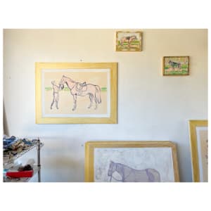 Simple Pink Horse Painting with Woman in Love by Anne-Louise Ewen 