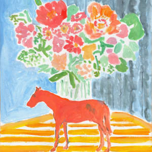 Red Horse with Flowers by Anne-Louise Ewen
