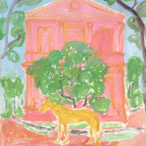Yellow Horse with Pink Building by Anne-Louise Ewen