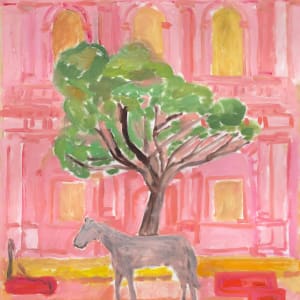 Pink Horse with Pink Building by Anne-Louise Ewen