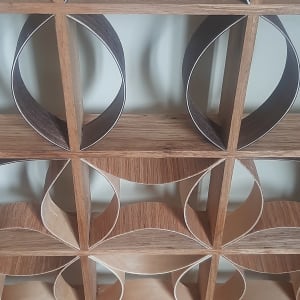 Curly by Robert E LeBlanc  Image: This angle shows the various veneered curves (walnut, oak, birch, lace wood)