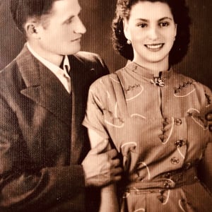 Autobiographic Pictures by Renee Fabbiocchi  Image: Early 1950s - Antonio Fabbiocchi and Maria D'Alessio in a photo by a great photographer from Teramo, my home town. I chose these parents, as purest Souls and honest workers of the sacred earth, biological confirmation of every immortal soul. Their illnesses (for him the undigested violence of the war in Germany, for her asthma) were the reason for my research. In fact, only by recovering the Spiritual and Universal Roots through the channel of unconditional Love was I able to heal them. 

Inizio Anni '50 - Antonio Fabbiocchi e Maria D'Alessio in una foto di un grande fotografo di Teramo. Ho scelto questi genitori, in quanto Anime purissime e onesti lavoratori della terra sacra, conferma biologica di ogni anima immortale. Le loro malattie (per lui le violenze non digerite della guerra in Germania, per lei l'asma) sono state motivo della mia ricerca. Difatti, solo recuperando le Radici Spirituali e Universali grazie al canale dell'Amore incondizionato, sono riuscita a guarirli. 