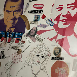 Let's Party like it’s 1968 by Eurydice Eve  Image: Eurydice: Let’s Party Like it’s 1968, 50”x81”, hand-stitched collage of original film posters & photos on museum quality archival paper. Professionally framed in museum white.  