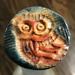 Ceramic/Encaustic · Wine Savers · Cork Stopper  Image: Owl · Rust