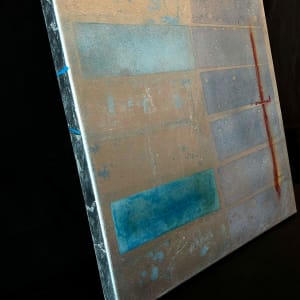 SILVER, BLUE RECTANGLES & RED LINE by Maria Cerro 