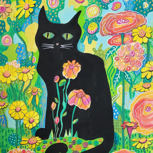 Black Cat in Flowers 2023 by Jo Claire Hall