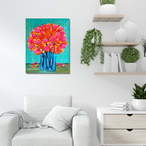 Pink Flowers in a Glass Vase 2022 by Jo Claire Hall 