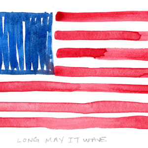 Long may it wave - #2 by JJ Hogan  Image: USA flag-inspired watercolor; farmhouse grey frame, matted under glass.