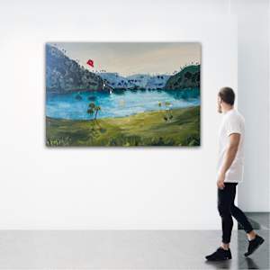 Kite Flying and Mountains by Meredith Howse Art 