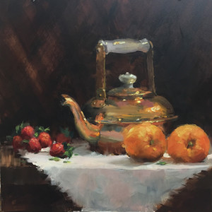 Copper Kettle with Oranges and Strawberries by Bruce Hancock