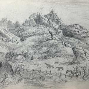 "Mountain with Rocky Crags, House and Horses" named by CLL by Fred Shane, Image 1.