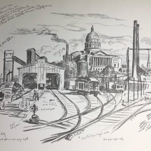 "State Capitol, Jefferson City, Missouri, The" with Railway Yard, study by Fred Shane, Image 1.