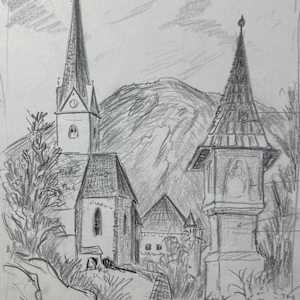 "St. Stefan im Gailtal, Austria" sketch for painting by Fred Shane, Image 2.