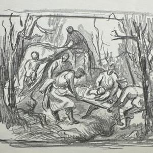 War "Army Medicine: Man on Stretcher Being Carried" sketch named by CLL by Fred Shane, Image 1.