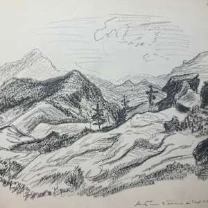 "Mountain with Rocky Crags and Trees, sketch for a painting" named by CLL by Fred Shane, Image 1.