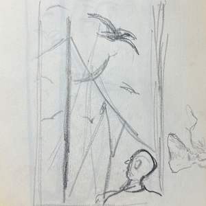 "Man with Seagulls, Initial Sketch" named by CLL by Fred Shane, Image 1.