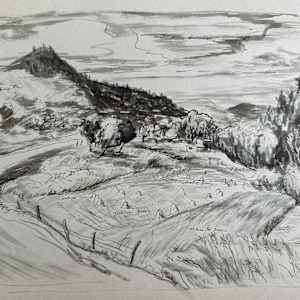 "Mountain Landscape with a Winding Road in Pen and Ink" named by CLL by Fred Shane, Image 1.