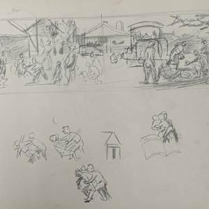 "Picnic, Lake of the Ozarks, Eldon Post Office Mural, Preliminary Sketch" aka "Study for Rural Picnic" by Fred Shane, Image 1.