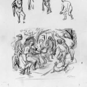 "Missouri Musicians" with figure studies and dog, sketch by Fred Shane, Image 1.