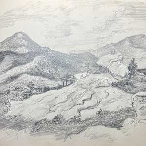 "Mountain with Two People on a Rocky Outcropping" named by CLL by Fred Shane, Image 1.