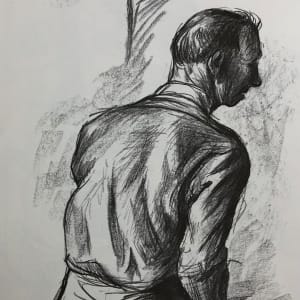 "Picnic, Lake of the Ozarks, Mural at Eldon PO, MO, sketch of Sitting Man" named by CLL by Fred Shane, Image 1.