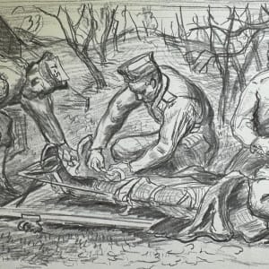 "Army Medicine, Man on Stretcher Being Bandaged" sketch named by CLL by Fred Shane, Image 2.