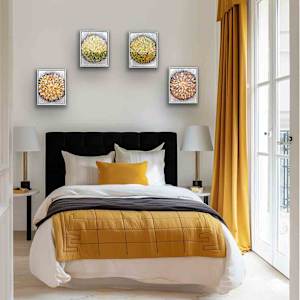 Potential Mandala by Shirley Williams  Image: The series of four Mandalas shown installed over a bed