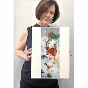 Field of Dreams 5 by Shirley Williams  Image: Artist Shirley Williams holding Field of Dreams 5