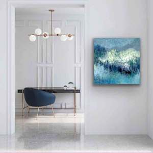 Cerulean Meadow by Shirley Williams  Image: Cerulean Meadow painting shown in hallway