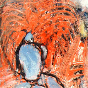 Coral Flow by Shirley Williams  Image: red and blue texture detail of Coral Flow painting